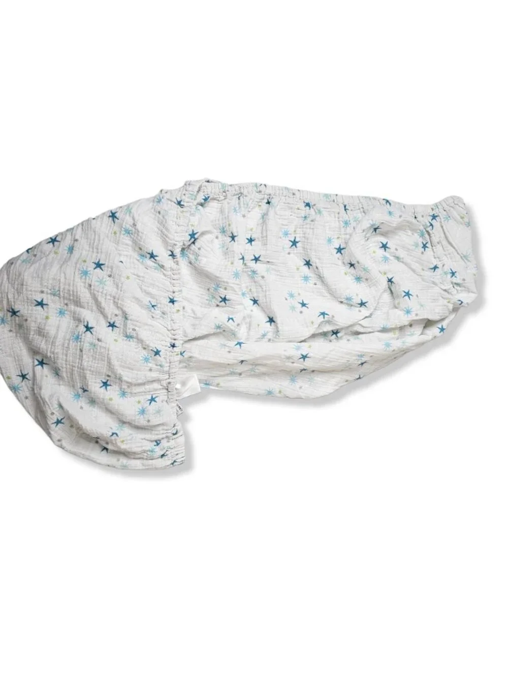 Aden + Anais Cotton Mulsin Fitted Crib Sheet White With Blue Green Stars